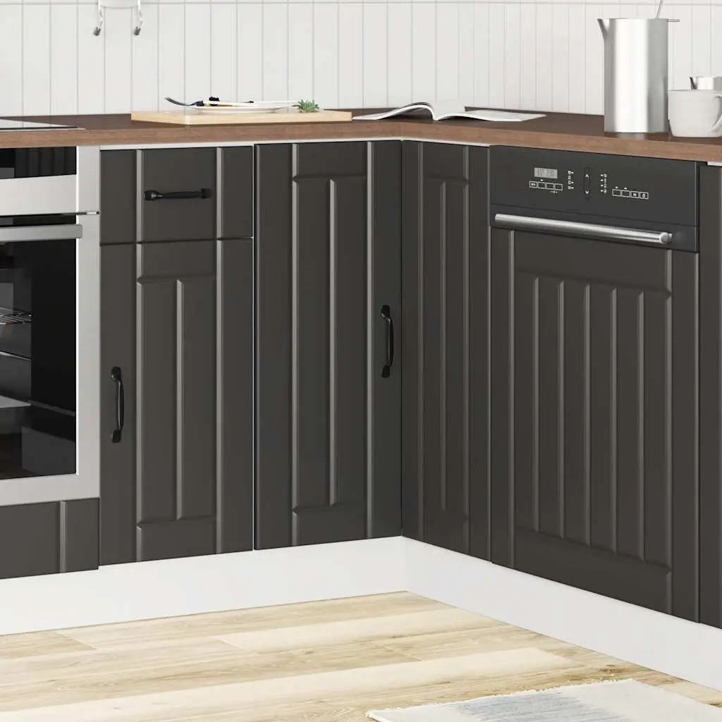 Kitchen Corner Base Cabinet Engineered Wood Black