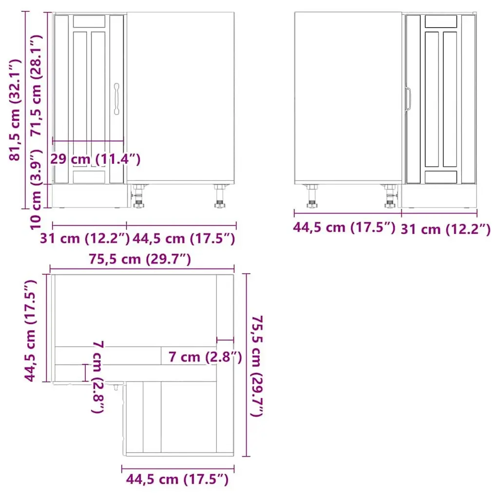 Kitchen Corner Base Cabinet White Engineered Wood Storage Organiser Unit