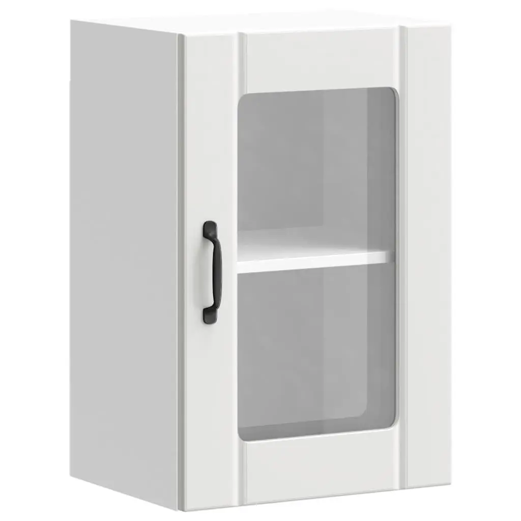 Kitchen Cabinet Engineered Wood Wall-Mounted Storage Cupboard Glass Door White