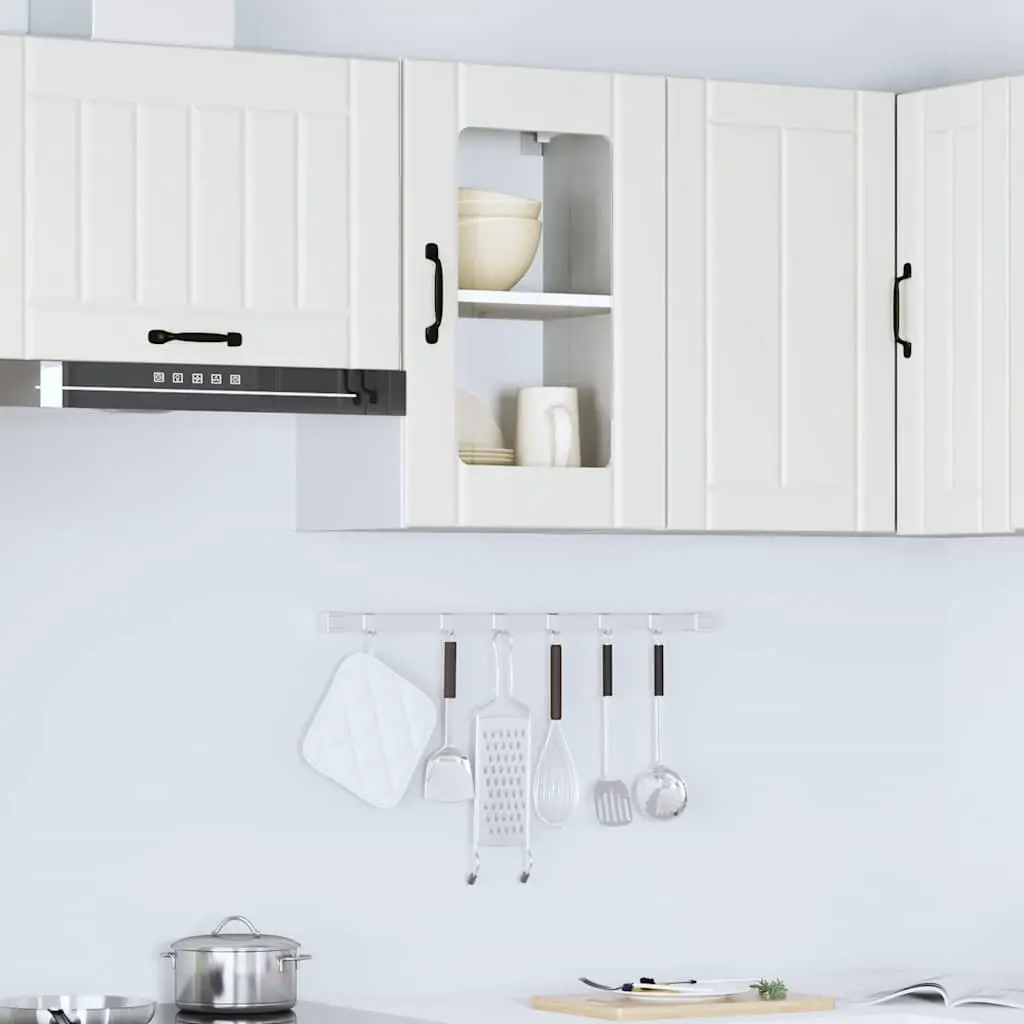Kitchen Cabinet Engineered Wood Wall-Mounted Storage Cupboard Glass Door White