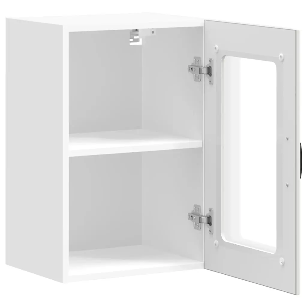 Kitchen Cabinet Engineered Wood Wall-Mounted Storage Cupboard Glass Door White