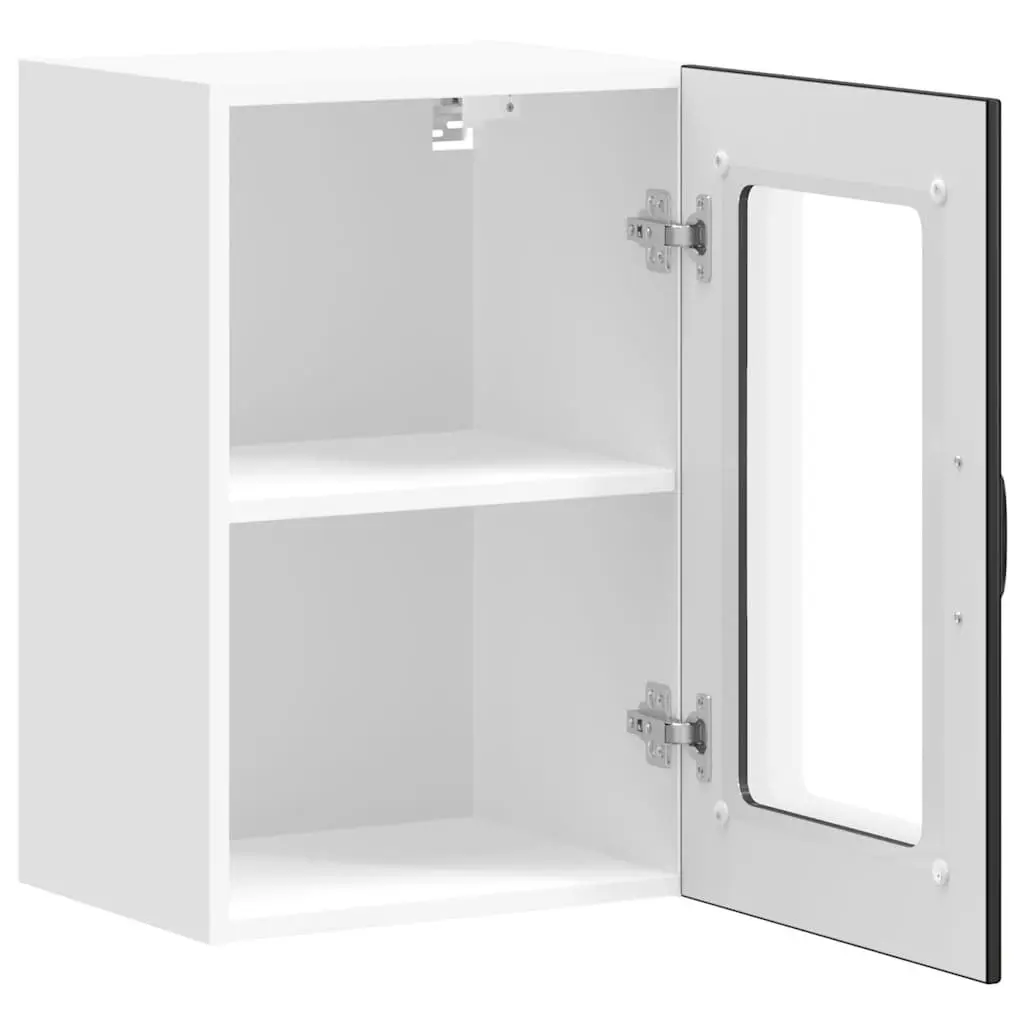 Wall Mounted Kitchen Cabinet Black Engineered Wood Storage with Glass Door