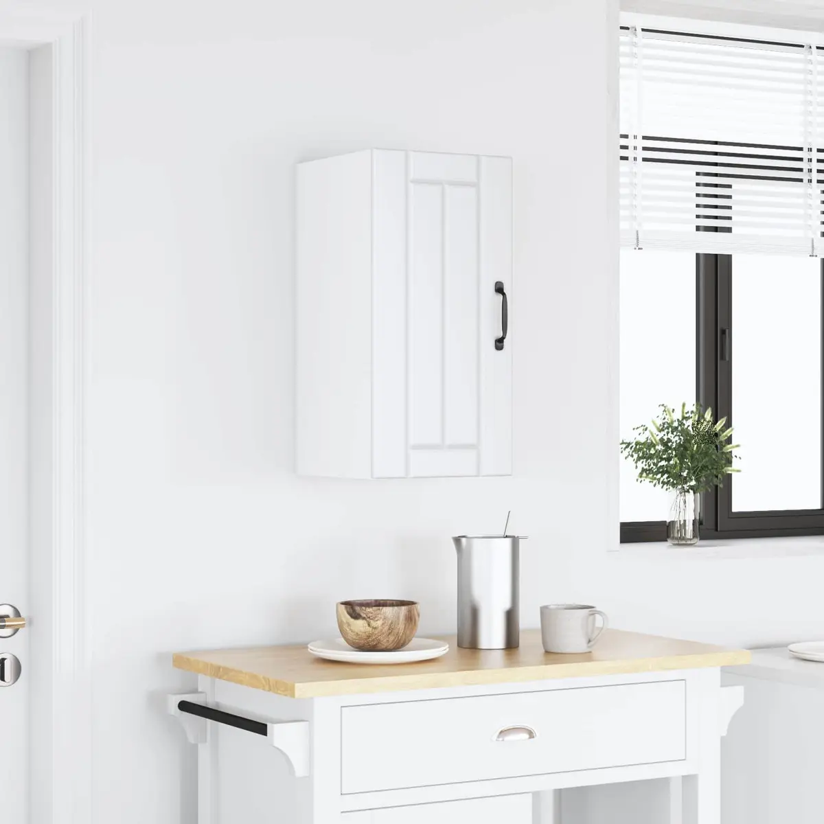 Kitchen Cabinet Engineered Wood Wall-Mounted White Glass Door