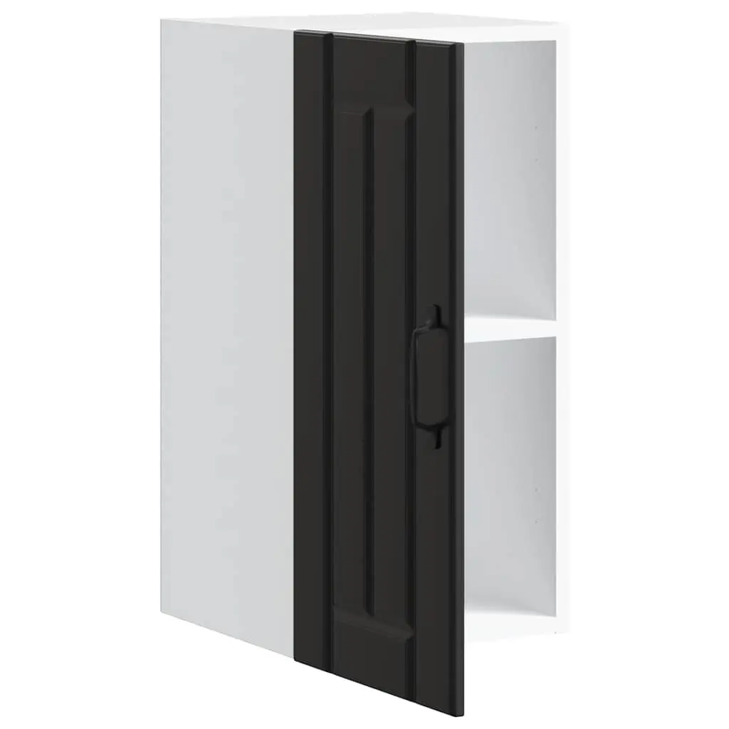 Wall-Mounted Cabinet Black Engineered Wood Storage with Glass Door for Kitchen
