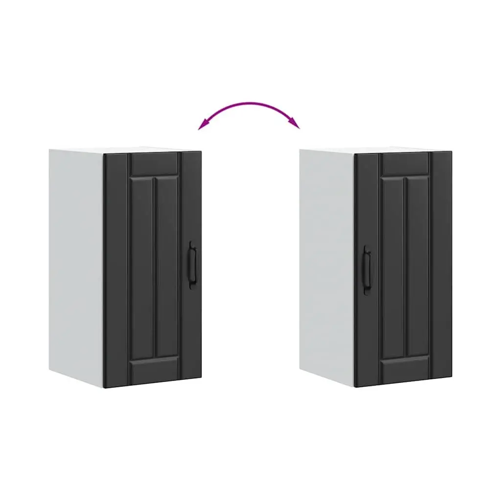 Wall-Mounted Cabinet Black Engineered Wood Storage with Glass Door for Kitchen