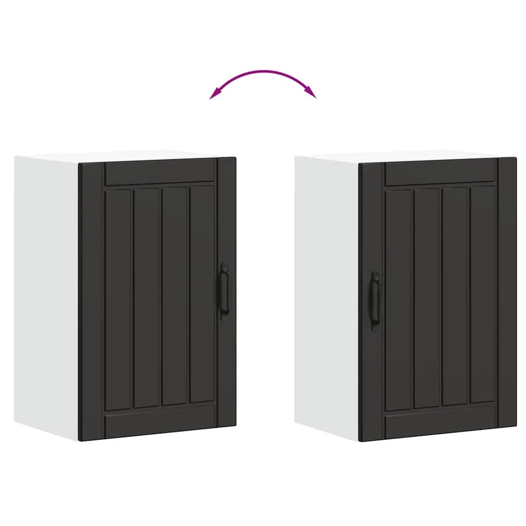 Wall Mounted Kitchen Cabinet Black Engineered Wood with Glass Door Storage Shelves