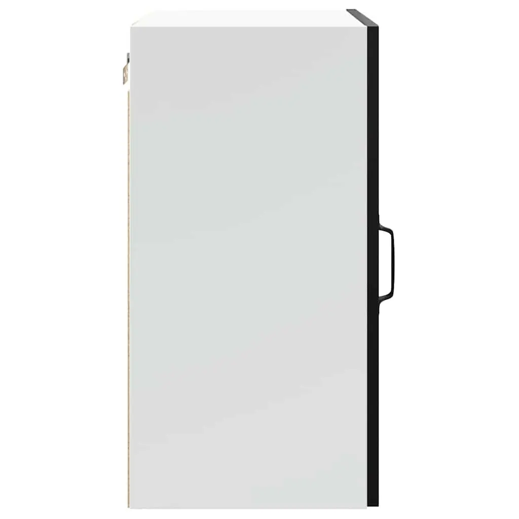 Wall Mounted Kitchen Cabinet Black Engineered Wood with Glass Door Storage Shelves