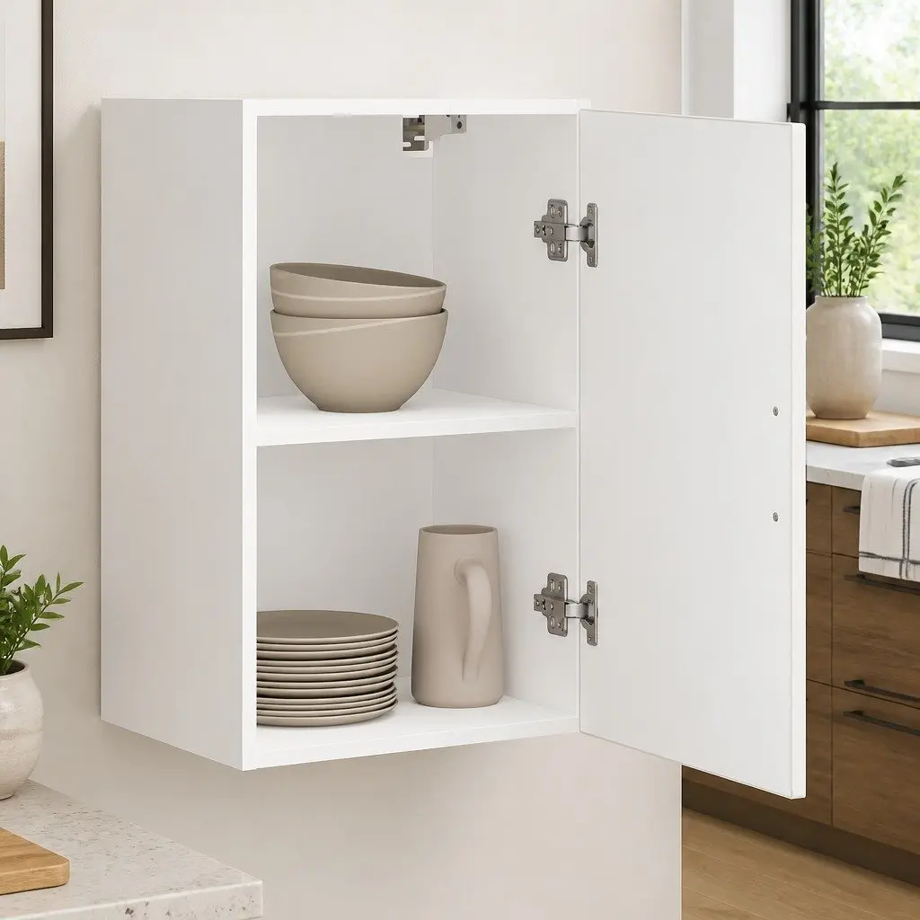 Kitchen Wall Cabinet White Engineered Wood Wall-Mounted Storage Glass Door