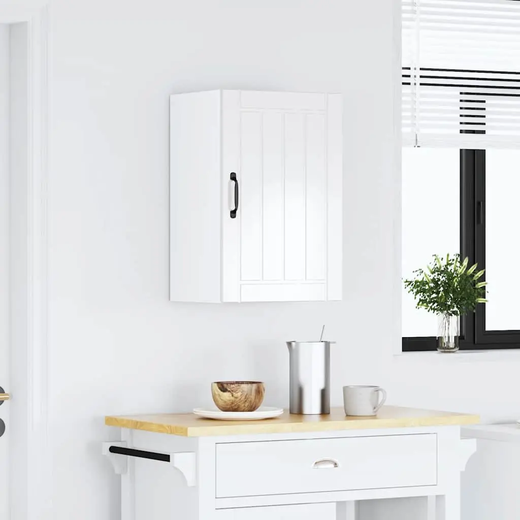Kitchen Wall Cabinet White Engineered Wood Wall-Mounted Storage Glass Door