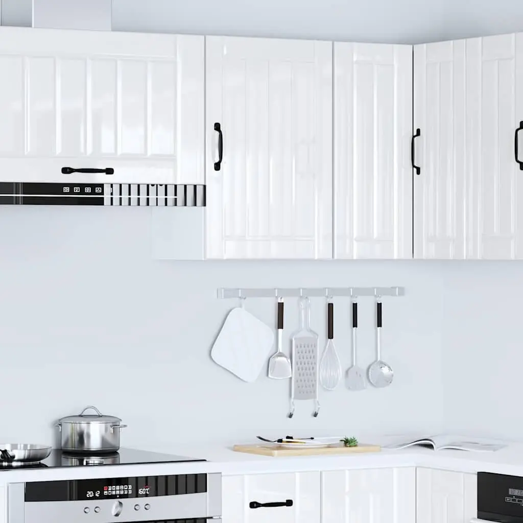 Kitchen Wall Cabinet White Engineered Wood Wall-Mounted Storage Glass Door