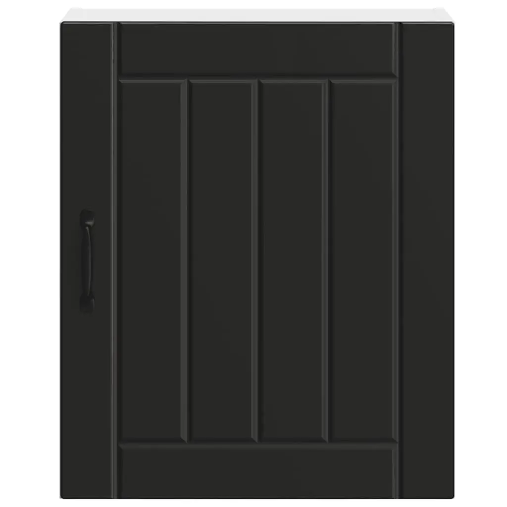 Kitchen Wall Cabinet Black Engineered Wood Glass Door Storage Organiser