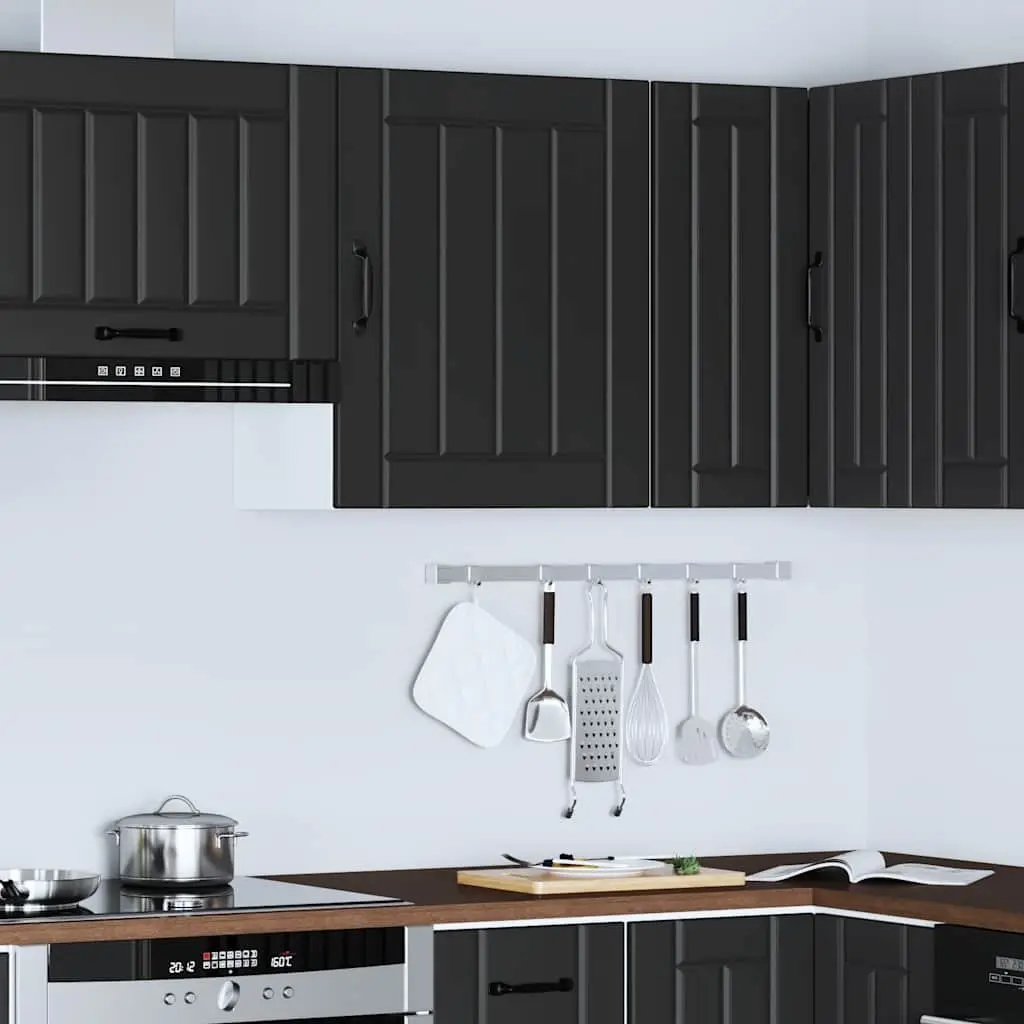 Kitchen Wall Cabinet Black Engineered Wood Glass Door Storage Organiser