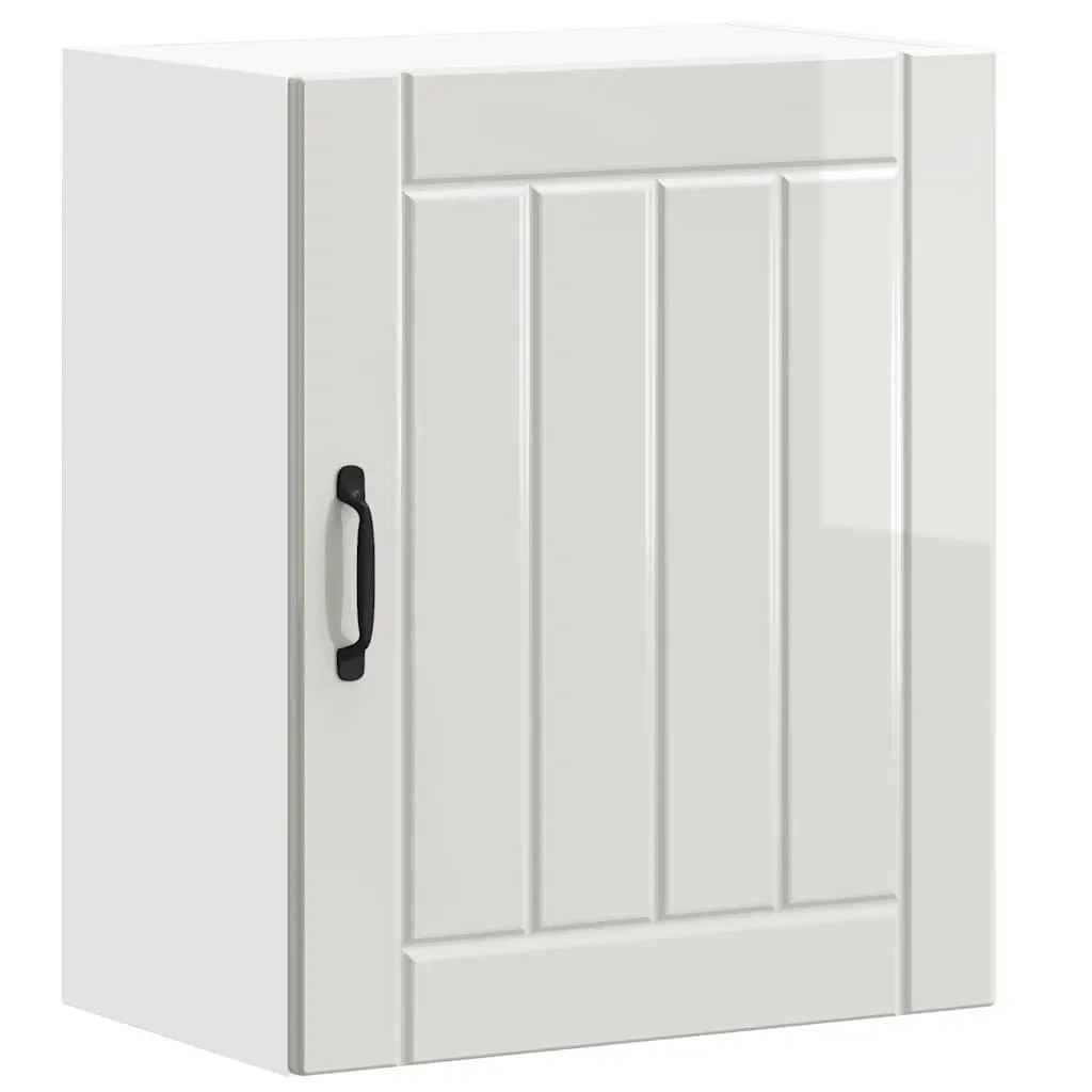 Kitchen Cabinet White Engineered Wood Glass Door Wall Mounted Storage