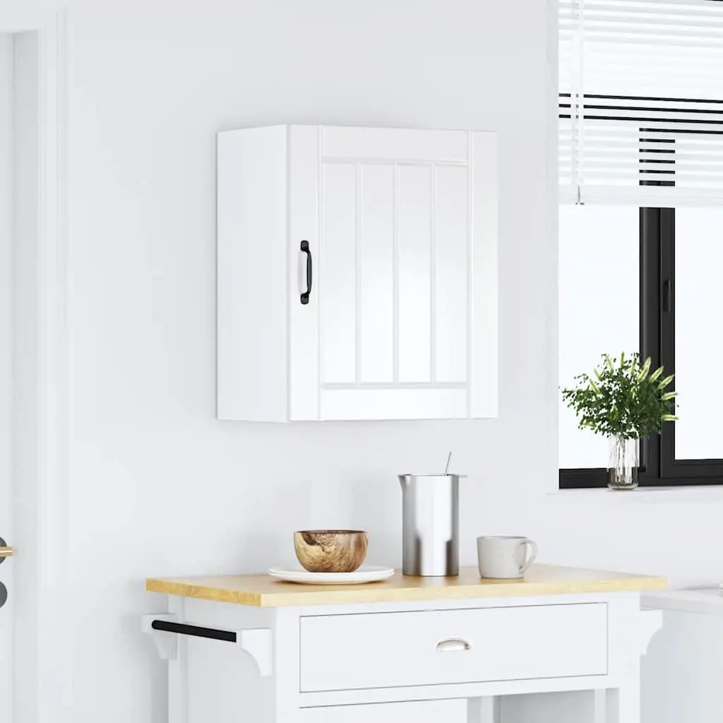 Kitchen Cabinet White Engineered Wood Glass Door Wall Mounted Storage