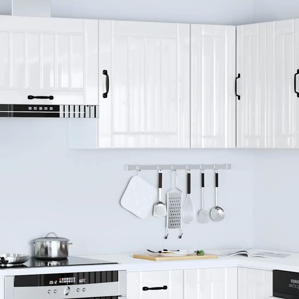 Kitchen Cabinet White Engineered Wood Glass Door Wall Mounted Storage