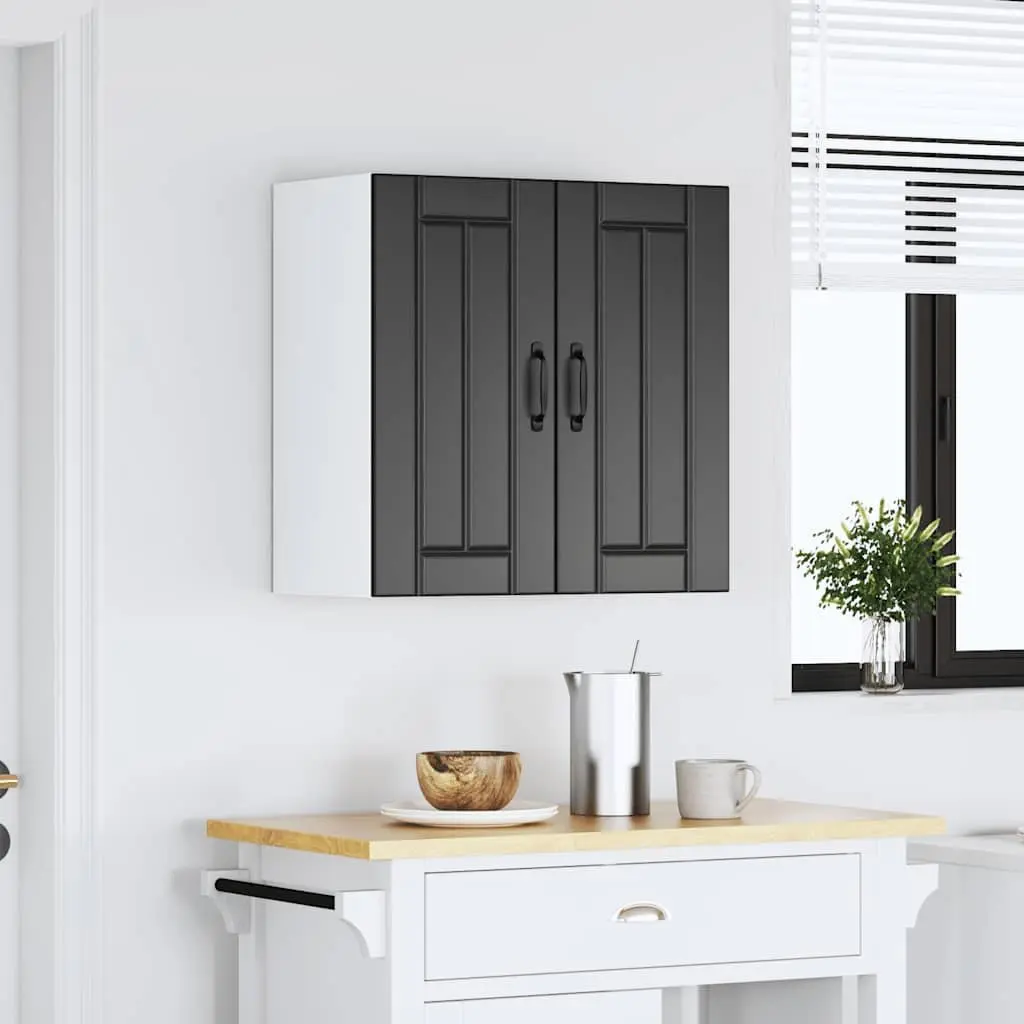 Wall-Mounted Kitchen Cabinet Black Engineered Wood Storage with Glass Door