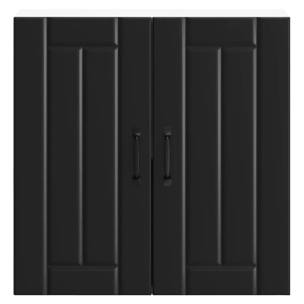 Wall-Mounted Kitchen Cabinet Black Engineered Wood Storage with Glass Door