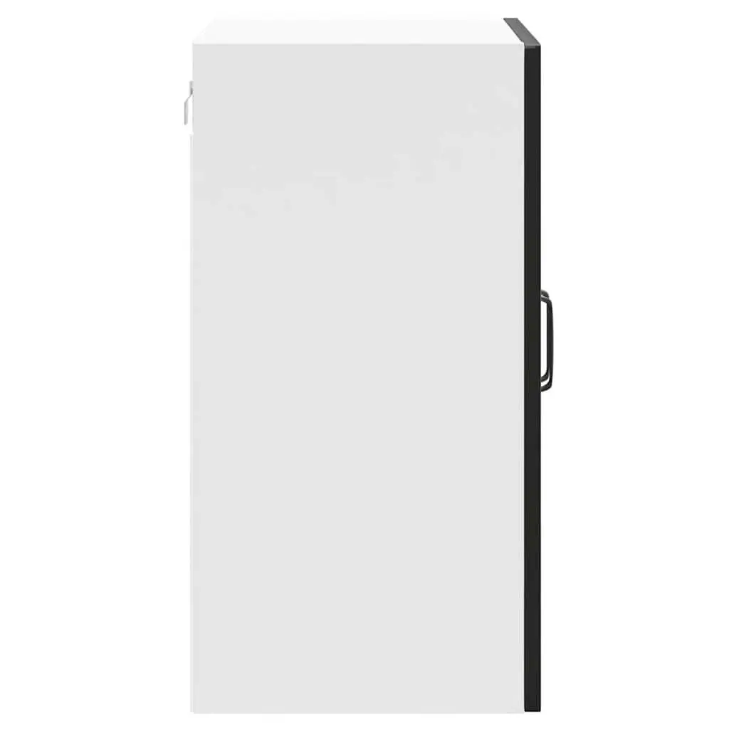 Wall-Mounted Kitchen Cabinet Black Engineered Wood Storage with Glass Door