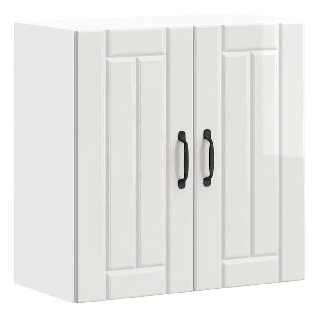 Kitchen Wall Cabinet White Engineered Wood Glass Door Wall-Mounted Storage