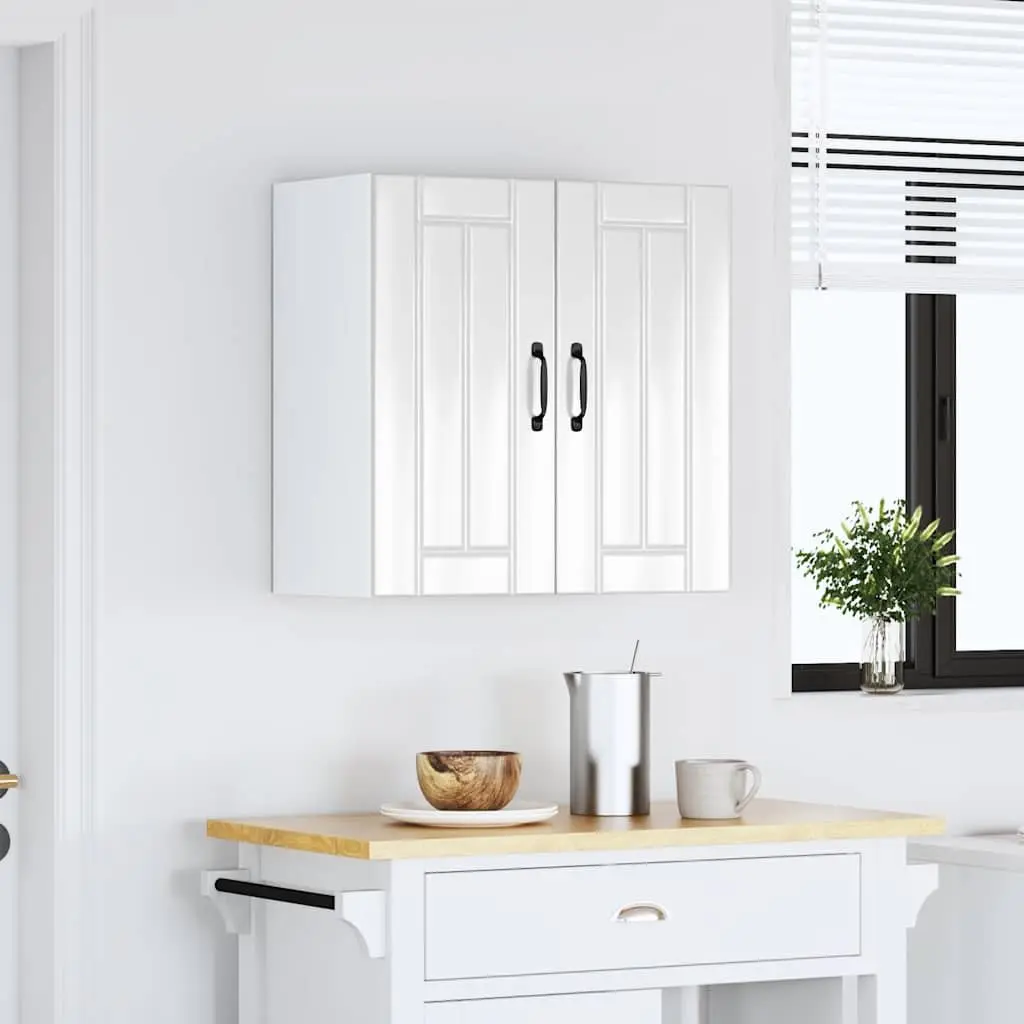 Kitchen Wall Cabinet White Engineered Wood Glass Door Wall-Mounted Storage