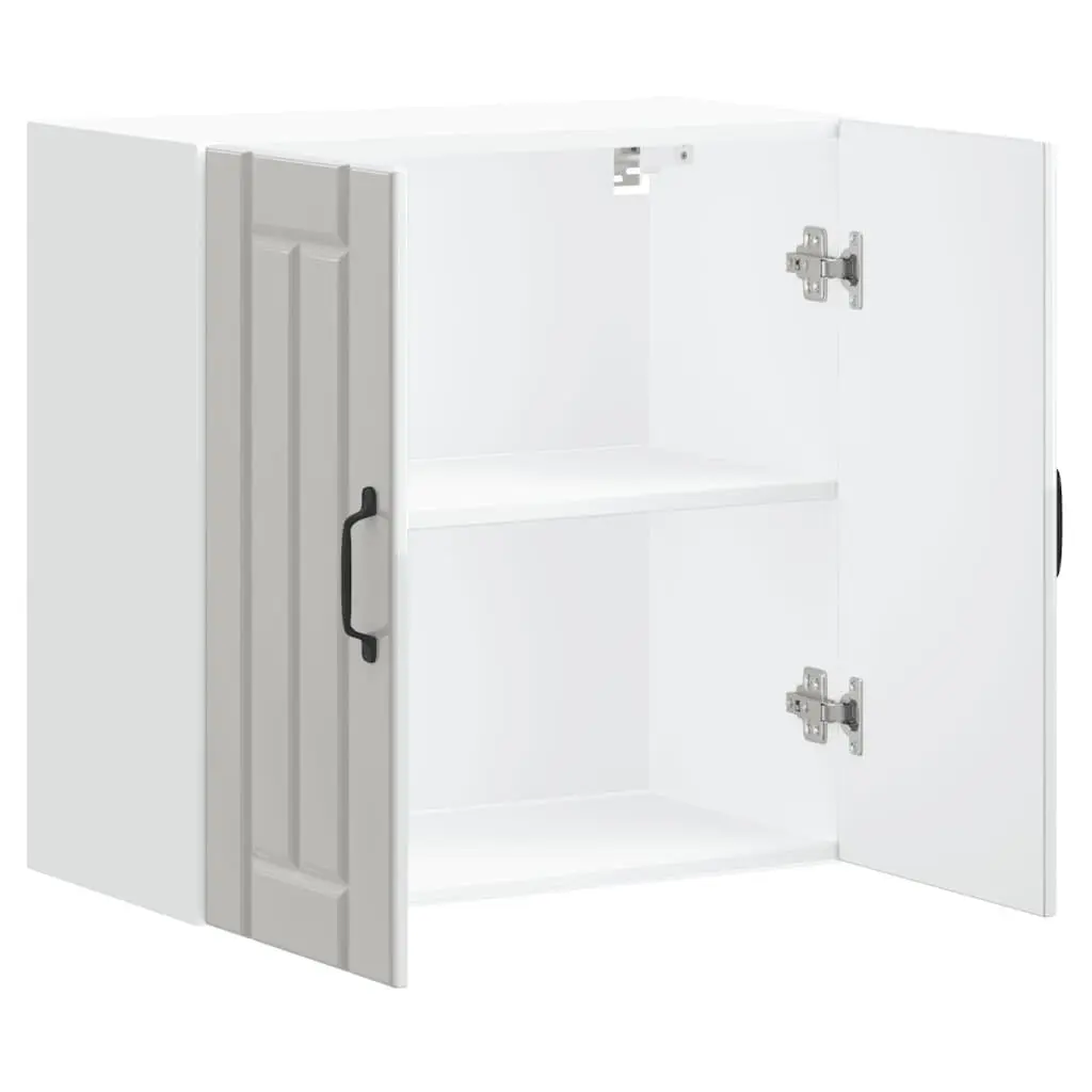 Kitchen Wall Cabinet White Engineered Wood Glass Door Wall-Mounted Storage