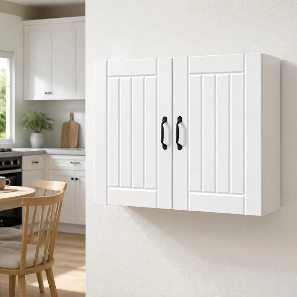 Kitchen Cabinet Engineered Wood Wall-Mounted White Glass Door Storage Organiser