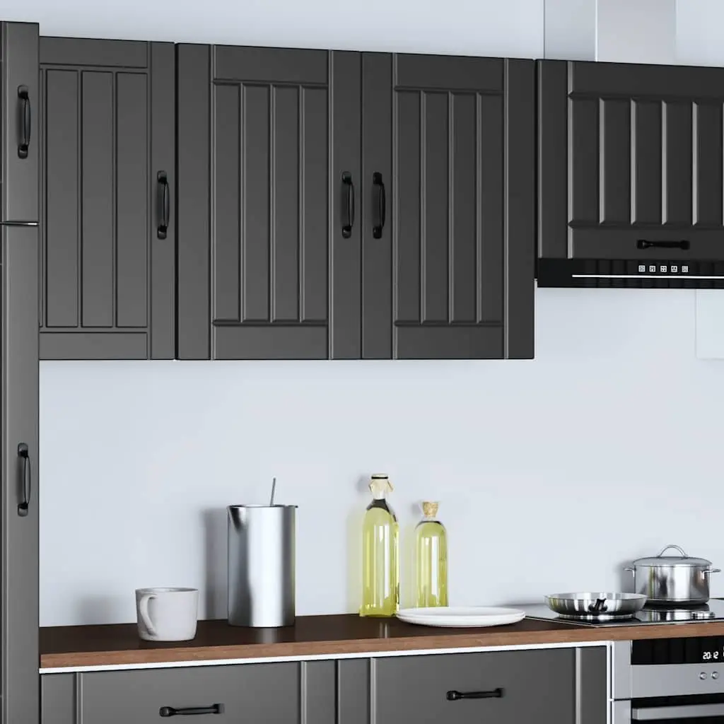 Kitchen Cabinet Engineered Wood Wall-Mounted Black Glass Door