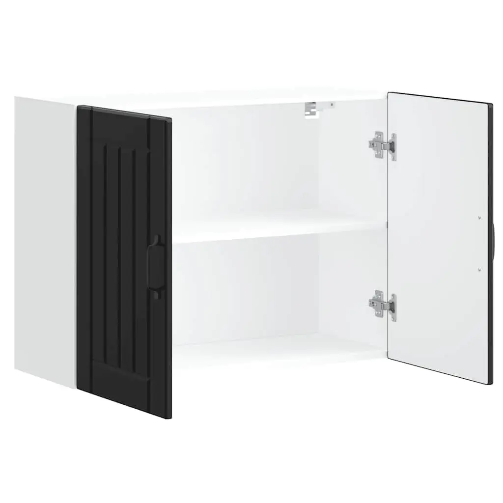 Kitchen Cabinet Engineered Wood Wall-Mounted Black Glass Door