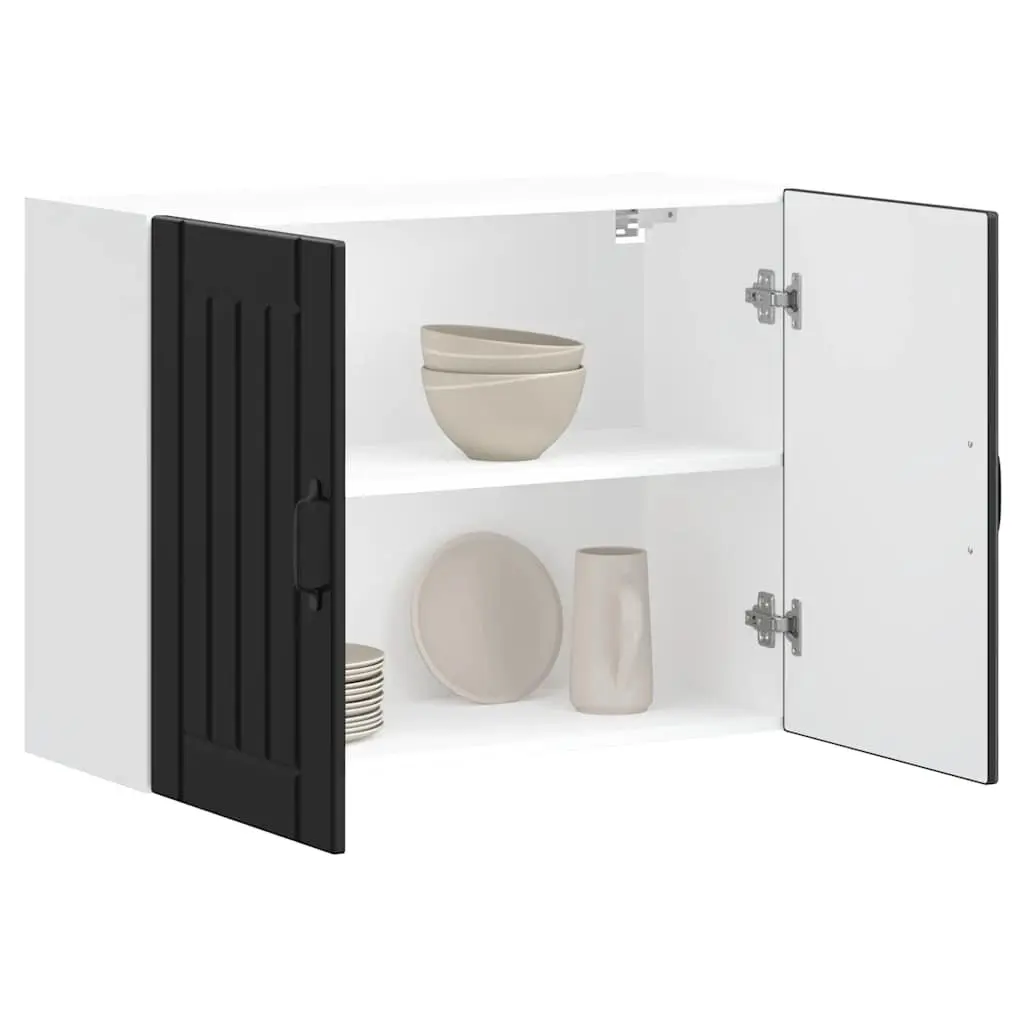Kitchen Cabinet Engineered Wood Wall-Mounted Black Glass Door