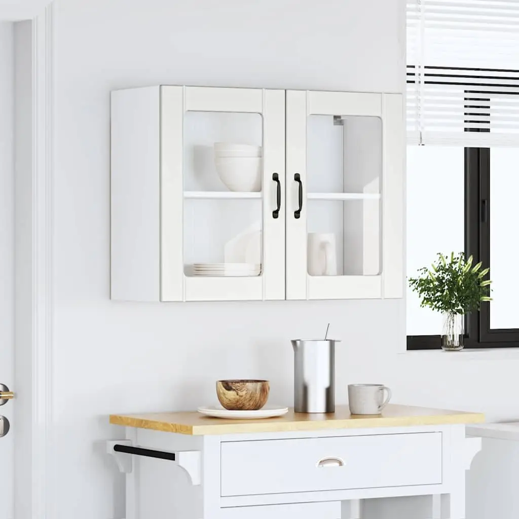 Kitchen Cabinet Engineered Wood Wall-Mounted Glass Door White Storage Organiser