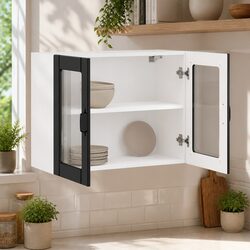Space-Saving Black Kitchen Cabinet with Glass Door