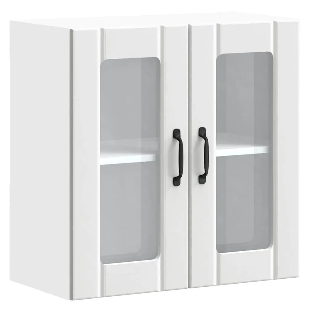 Kitchen Cabinet Engineered Wood Wall-Mounted Storage White Glass Door