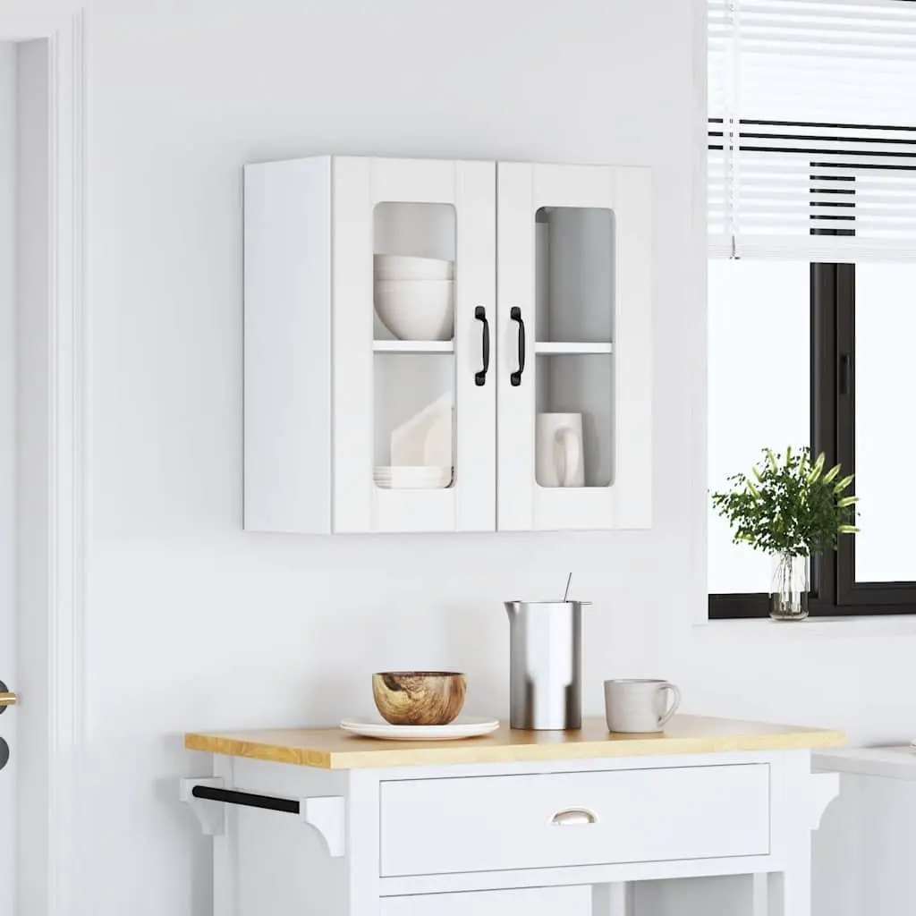 Kitchen Cabinet Engineered Wood Wall-Mounted Storage White Glass Door