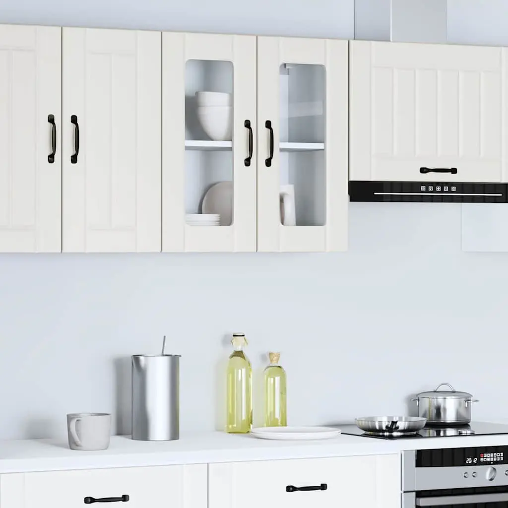 Kitchen Cabinet Engineered Wood Wall-Mounted Storage White Glass Door