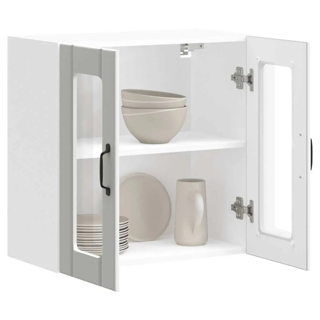 Kitchen Cabinet Engineered Wood Wall-Mounted Storage White Glass Door