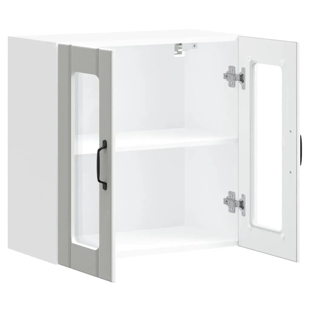 Kitchen Cabinet Engineered Wood Wall-Mounted Storage White Glass Door