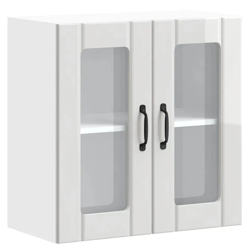 Kitchen Wall Cabinet Engineered Wood White Glass Door Mounted