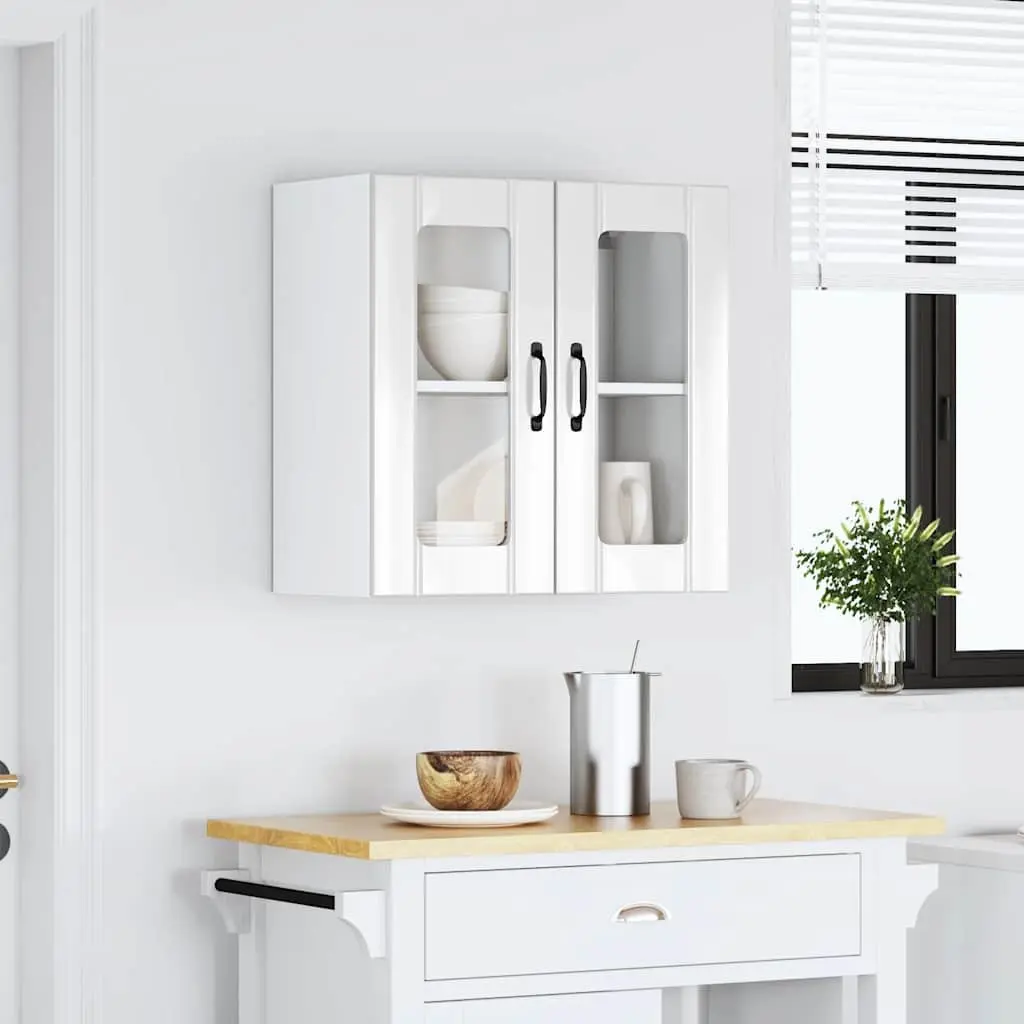 Kitchen Wall Cabinet Engineered Wood White Glass Door Mounted