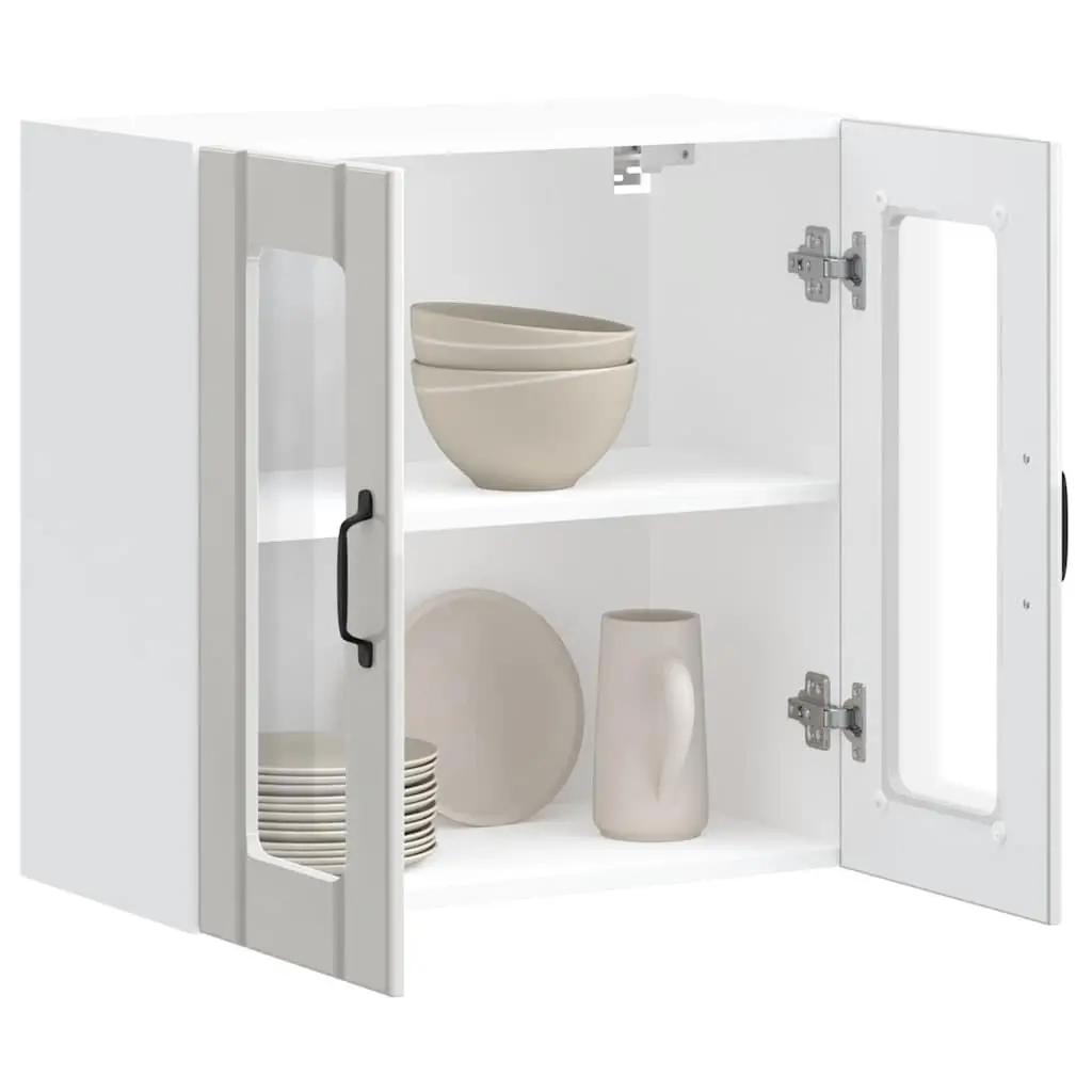 Kitchen Wall Cabinet Engineered Wood White Glass Door Mounted