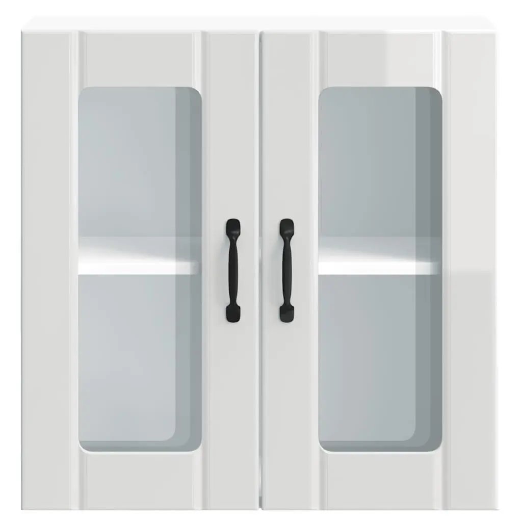 Kitchen Wall Cabinet Engineered Wood White Glass Door Mounted