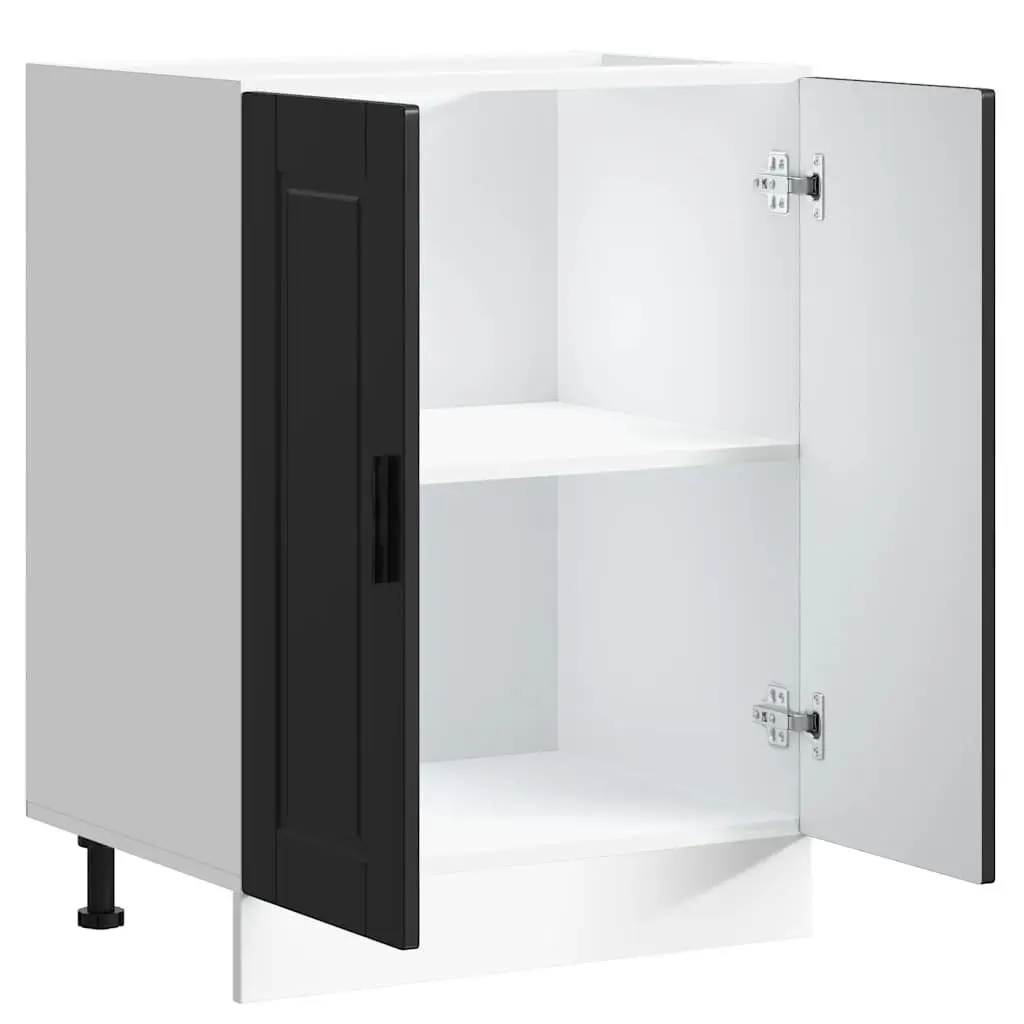 Kitchen Base Cabinet Black Engineered Wood Storage Unit Adjustable Feet