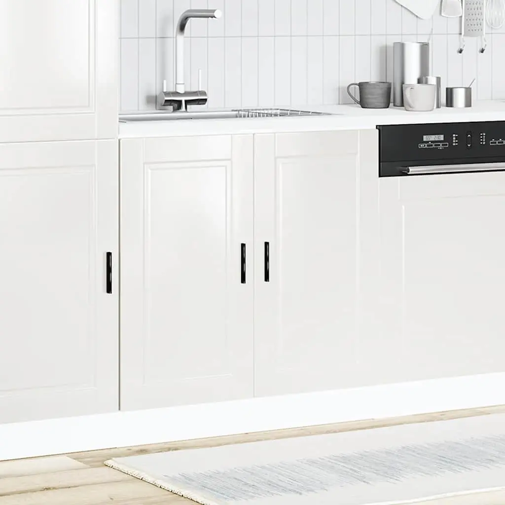 Kitchen Cabinet Sink Base Storage Engineered Wood White High Gloss 80x46x81.5cm Adjustable Feet Concealed Doors