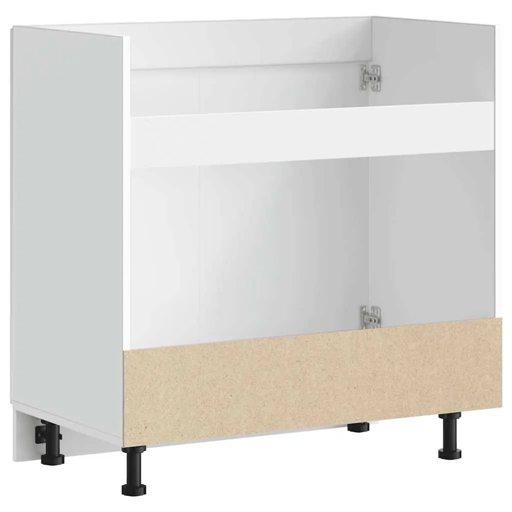 Kitchen Cabinet Sink Base Storage Engineered Wood White High Gloss 80x46x81.5cm Adjustable Feet Concealed Doors