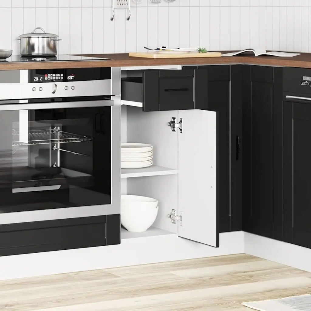 Black Kitchen Storage Cabinet Engineered Wood Base Cupboard Adjustable Feet