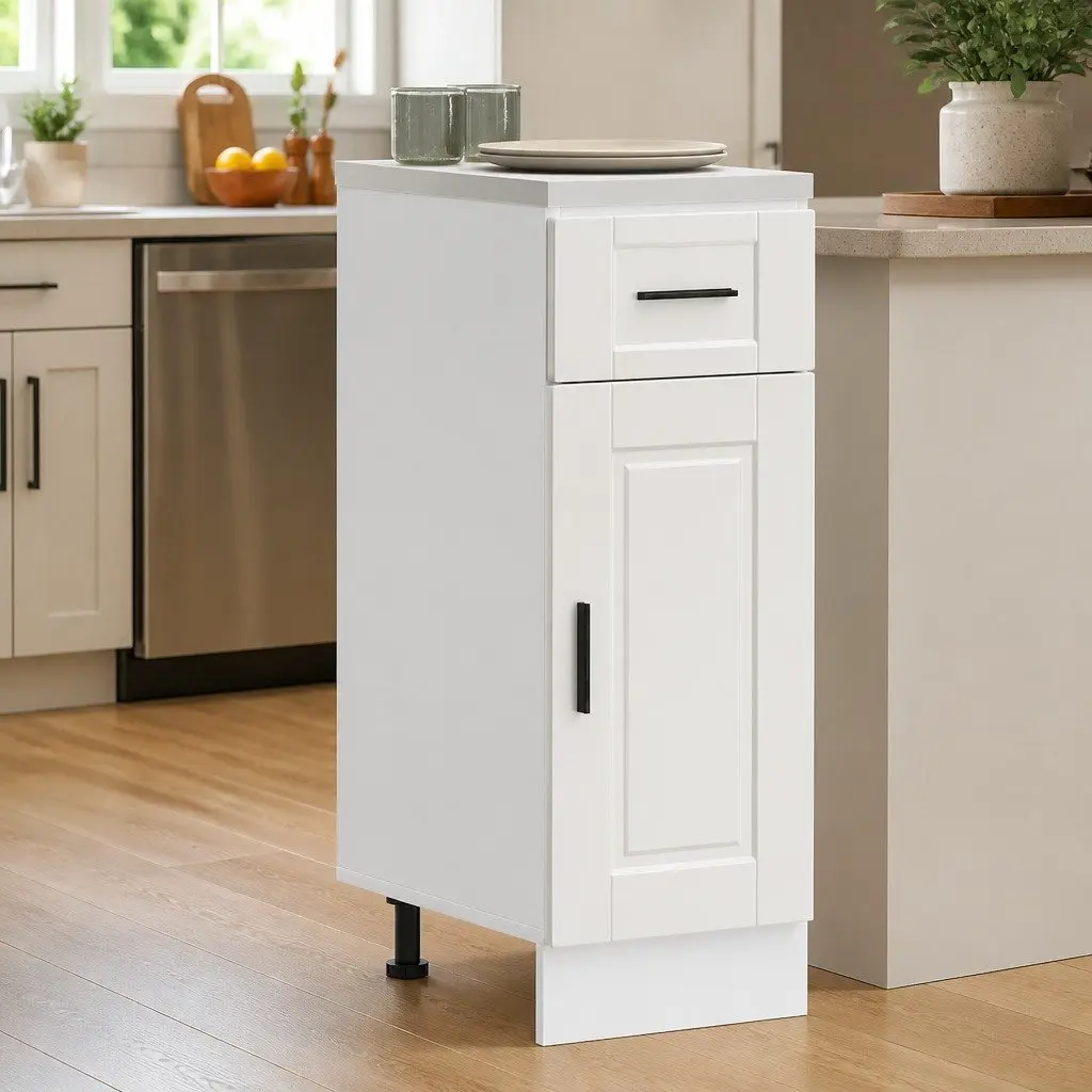 Kitchen Base Cabinet Storage Unit White Gloss Engineered Wood Adjustable Feet