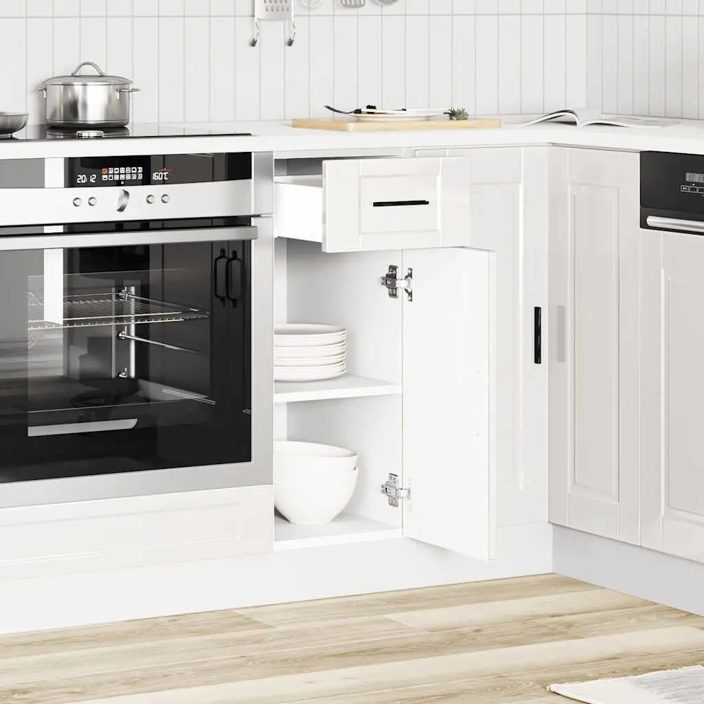 Kitchen Base Cabinet Storage Unit White Gloss Engineered Wood Adjustable Feet
