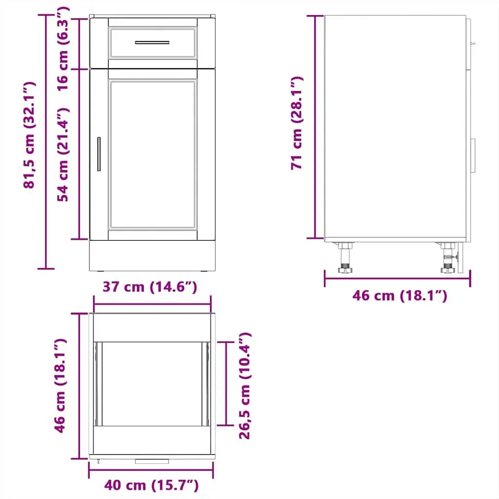 Kitchen Base Cabinet Engineered Wood Black