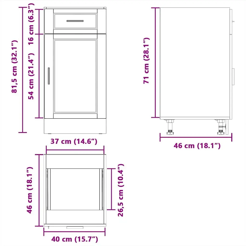 Kitchen Base Cabinet Engineered Wood White High Gloss Storage Cupboard