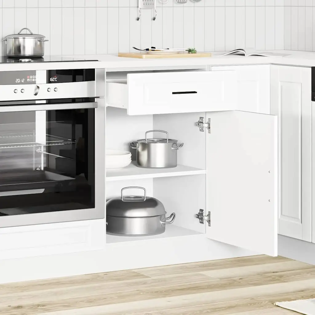Kitchen Base Cabinet White Engineered Wood Storage Cupboard with Doors