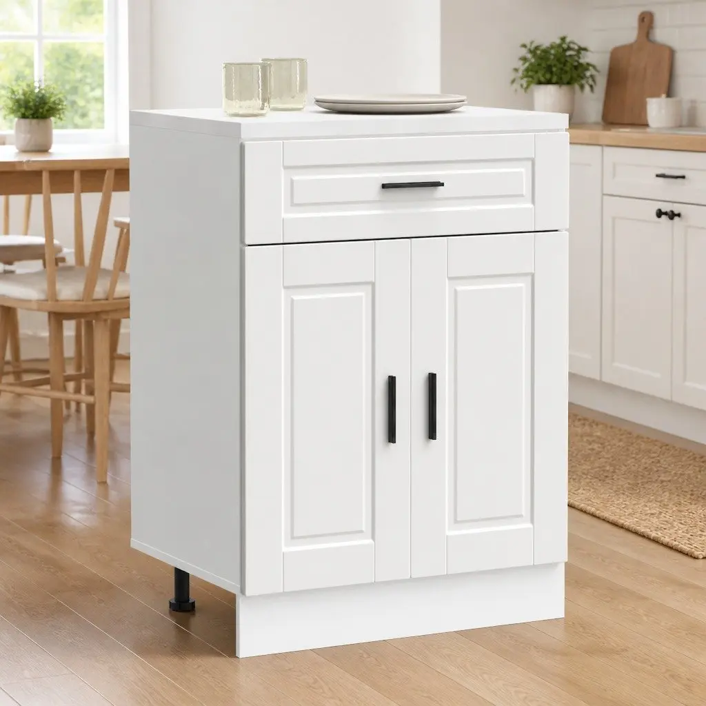 Kitchen Base Cabinet Engineered Wood White Adjustable Feet